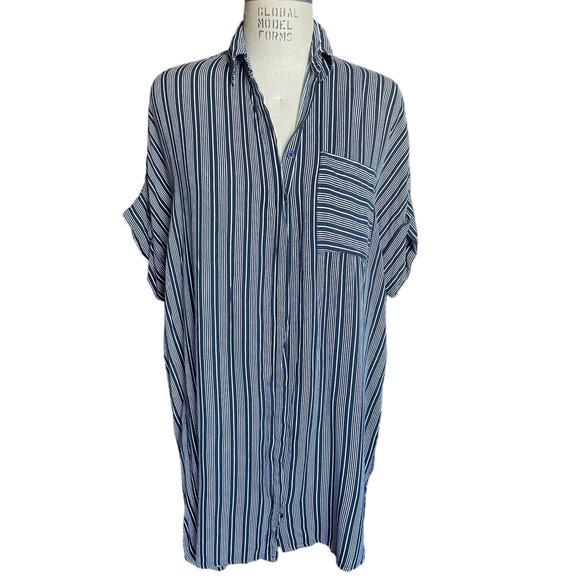 Faithfull the Brand Blue & White Oversized Collared Shirt Dress Size Medium - Picture 1 of 6